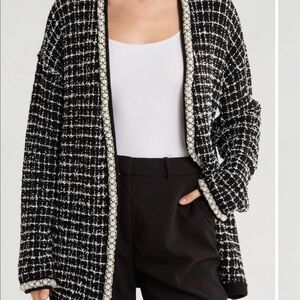 Alice + Olivia Black and White Tweed Cardigan